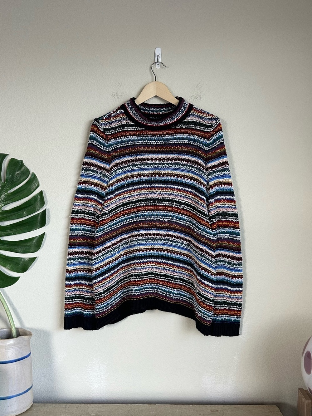 Loft Multicolor Textured Stripe Mock Neck Sweater